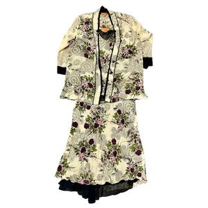 Harari 100% Silk 3-Piece Set – Blouse (L), Cardigan (S), Skirt (S)